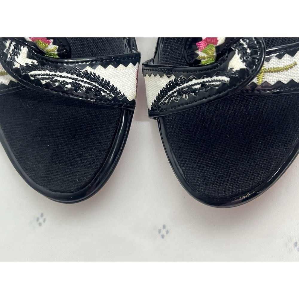 Vintage BEVERLY FELDMAN Floral Wedge Sandals Embroidered High Heels Slip RARE 8 - Picture 10 of 15